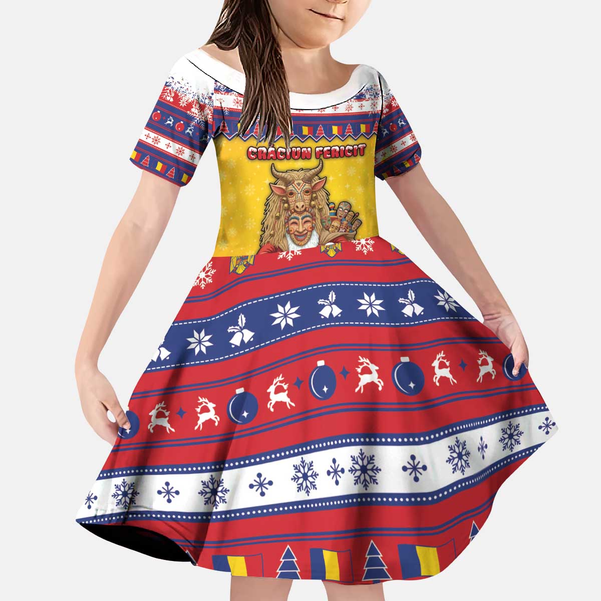 Romania Christmas Kid Short Sleeve Dress Romanian Masked Santa - Wonder Print Shop