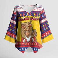 Romania Christmas Kimono Sleeve Blouse Romanian Masked Santa - Wonder Print Shop