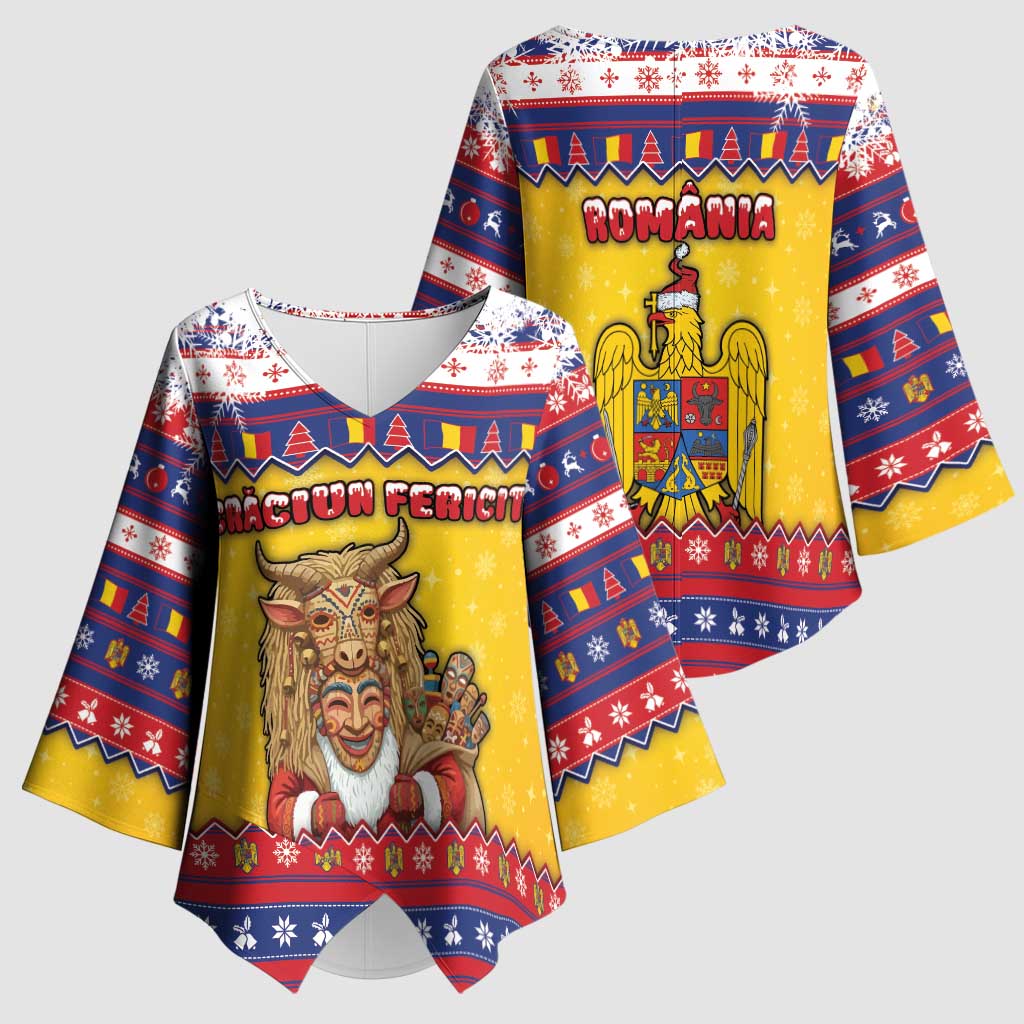 Romania Christmas Kimono Sleeve Blouse Romanian Masked Santa - Wonder Print Shop