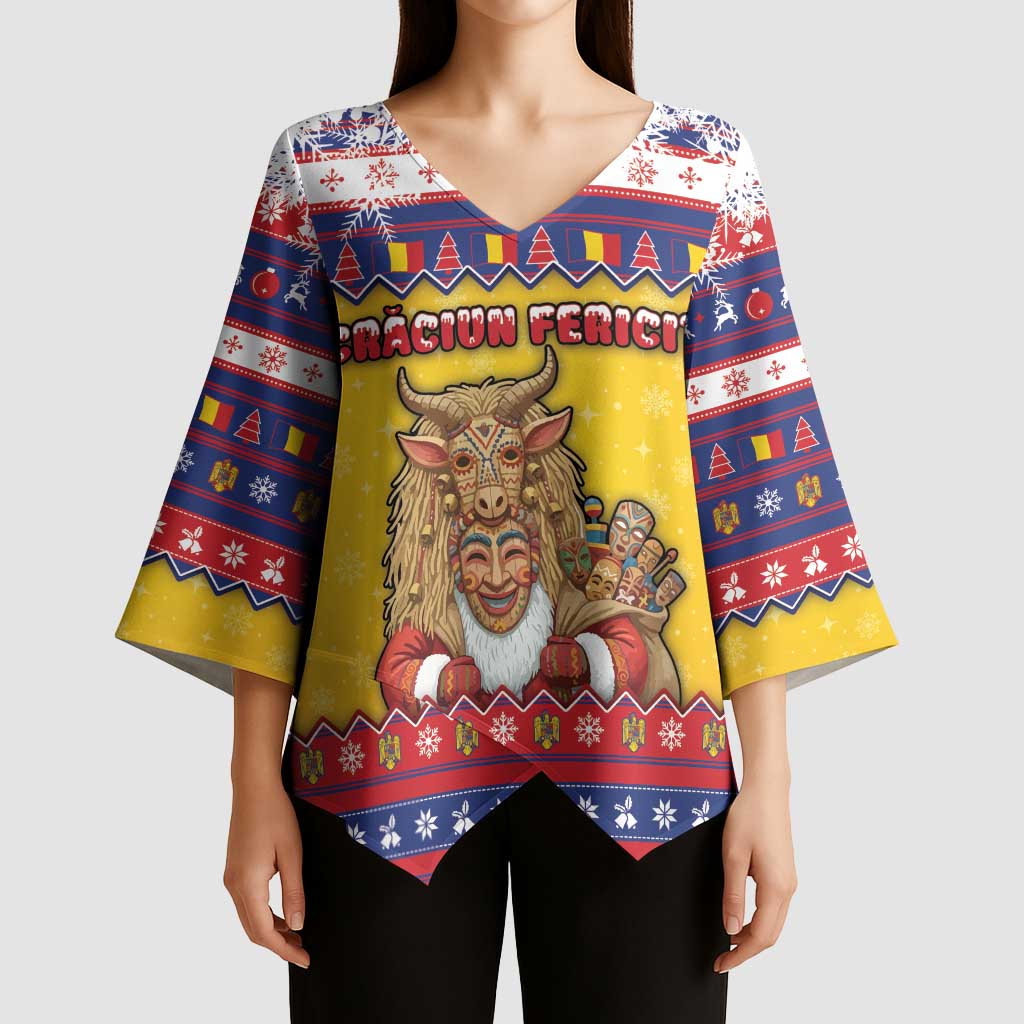 Romania Christmas Kimono Sleeve Blouse Romanian Masked Santa - Wonder Print Shop