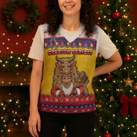 Romania Christmas Knitted V-Neck Vest Romanian Masked Santa - Wonder Print Shop