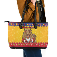 Romania Christmas Leather Tote Bag Romanian Masked Santa - Wonder Print Shop