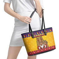 Romania Christmas Leather Tote Bag Romanian Masked Santa - Wonder Print Shop