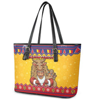 Romania Christmas Leather Tote Bag Romanian Masked Santa - Wonder Print Shop