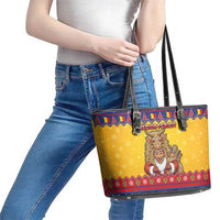 Romania Christmas Leather Tote Bag Romanian Masked Santa - Wonder Print Shop