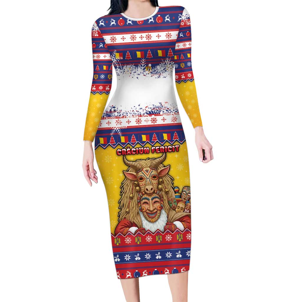 Romania Christmas Long Sleeve Bodycon Dress Romanian Masked Santa - Wonder Print Shop