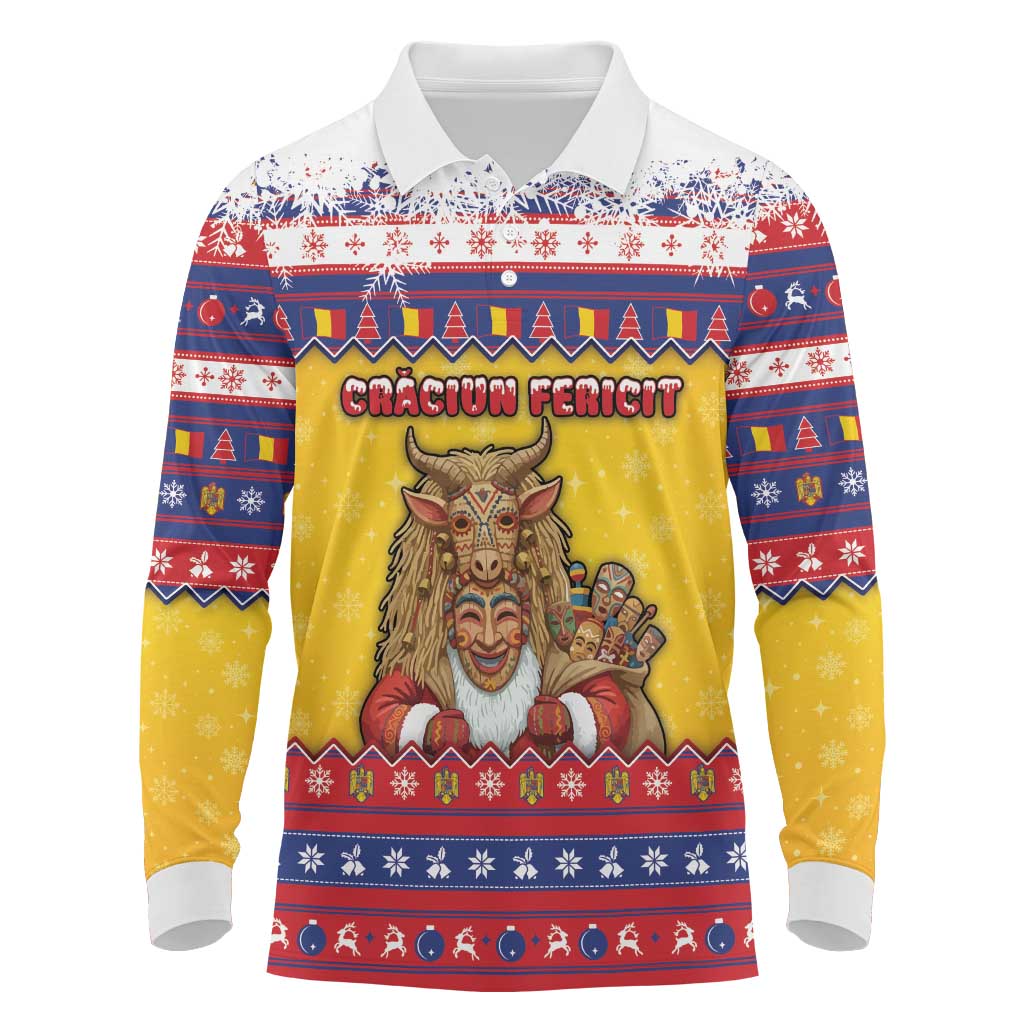 Romania Christmas Long Sleeve Polo Shirt Romanian Masked Santa - Wonder Print Shop