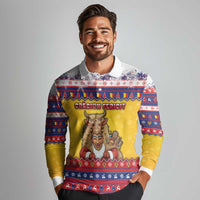 Romania Christmas Long Sleeve Polo Shirt Romanian Masked Santa - Wonder Print Shop