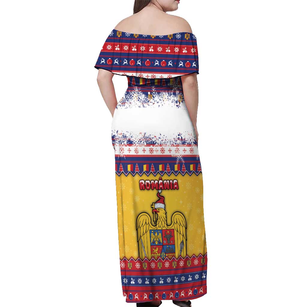 Romania Christmas Off Shoulder Maxi Dress Romanian Masked Santa - Wonder Print Shop