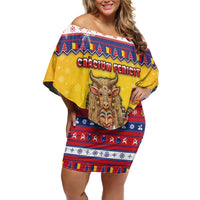 Romania Christmas Off Shoulder Short Dress Romanian Masked Santa - Wonder Print Shop