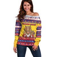 Romania Christmas Off Shoulder Sweater Romanian Masked Santa - Wonder Print Shop