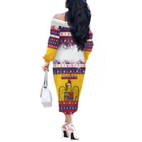 Romania Christmas Off The Shoulder Long Sleeve Dress Romanian Masked Santa - Wonder Print Shop