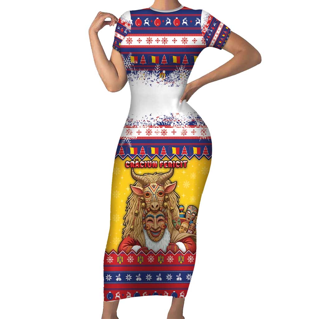 Romania Christmas Short Sleeve Bodycon Dress Romanian Masked Santa - Wonder Print Shop