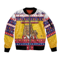 Romania Christmas Sleeve Zip Bomber Jacket Romanian Masked Santa - Wonder Print Shop