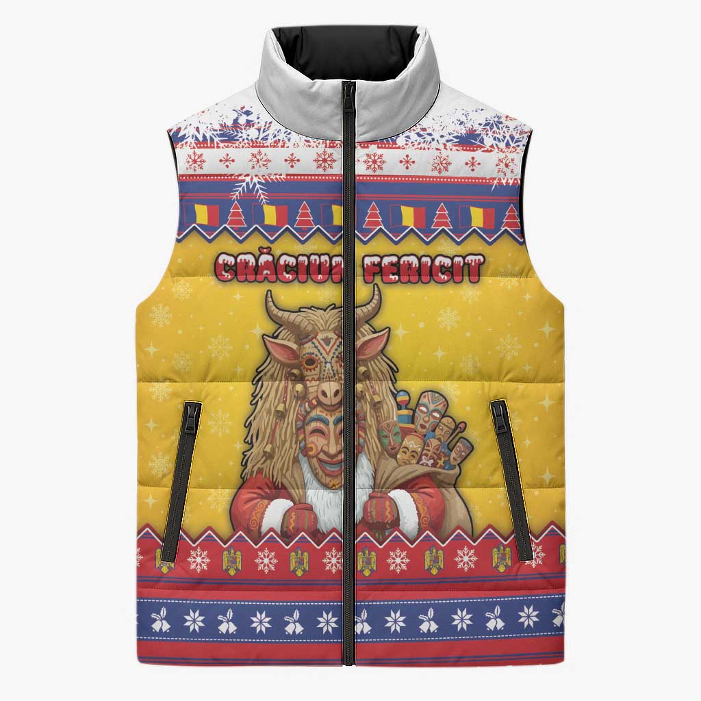 Romania Christmas Sleeveless Puffer Jacket Romanian Masked Santa - Wonder Print Shop