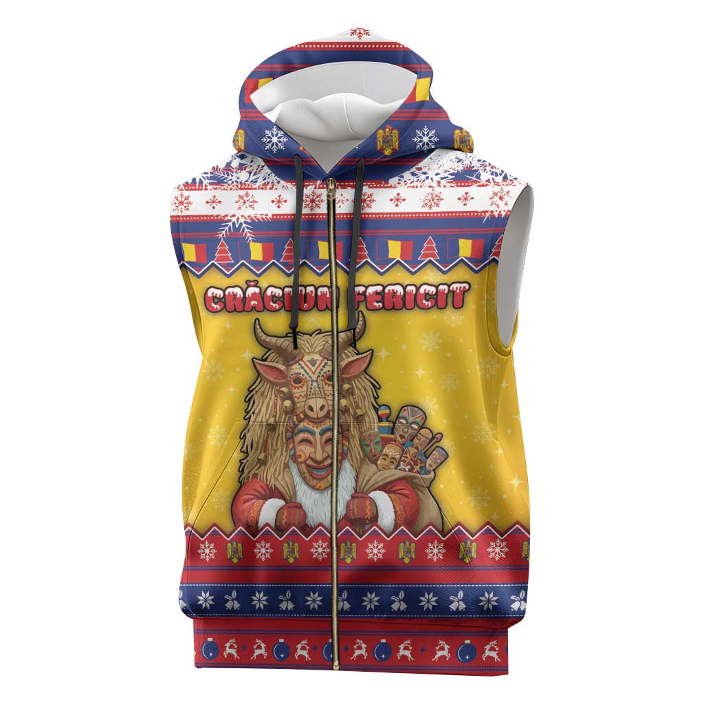 Romania Christmas Sleeveless Zip Hoodie Romanian Masked Santa - Wonder Print Shop