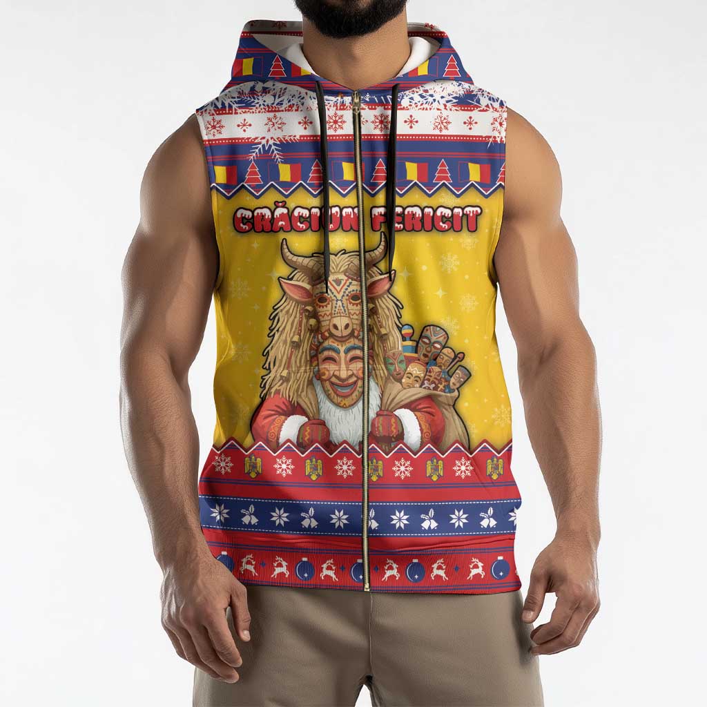 Romania Christmas Sleeveless Zip Hoodie Romanian Masked Santa - Wonder Print Shop
