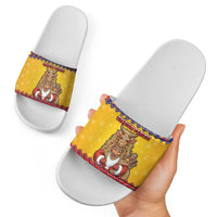 Romania Christmas Slide Sandals Romanian Masked Santa - Wonder Print Shop