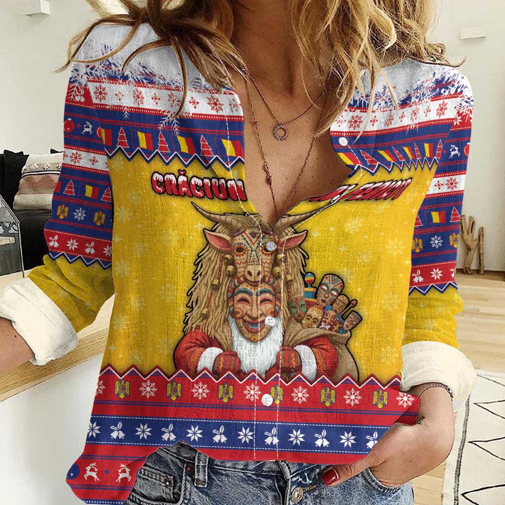 Romania Christmas Women Casual Shirt Romanian Masked Santa - Wonder Print Shop