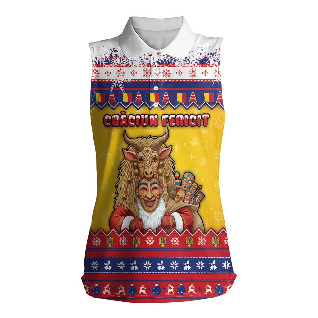 Romania Christmas Women Sleeveless Polo Shirt Romanian Masked Santa - Wonder Print Shop