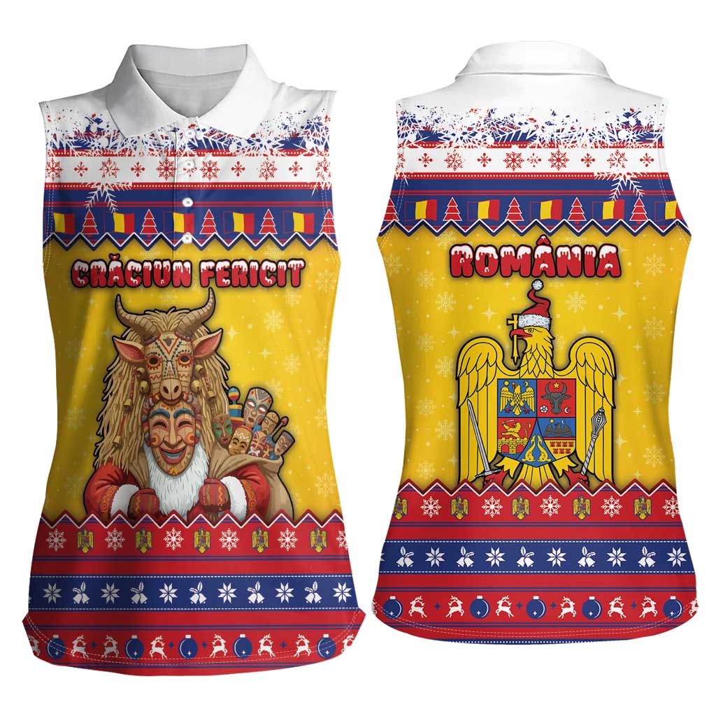 Romania Christmas Women Sleeveless Polo Shirt Romanian Masked Santa - Wonder Print Shop