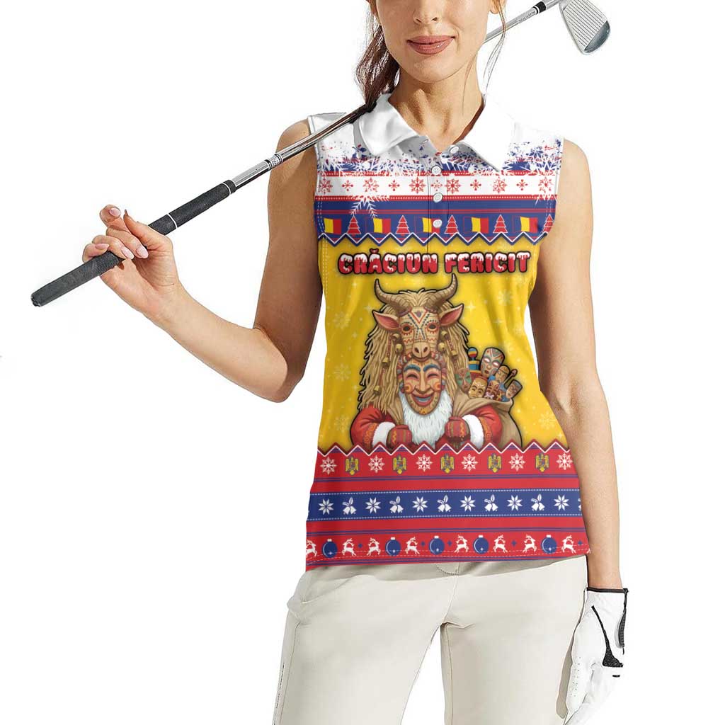 Romania Christmas Women Sleeveless Polo Shirt Romanian Masked Santa - Wonder Print Shop