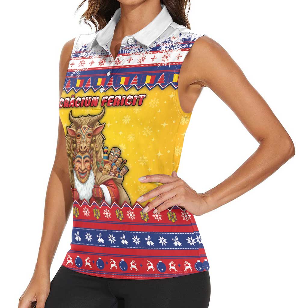 Romania Christmas Women Sleeveless Polo Shirt Romanian Masked Santa - Wonder Print Shop