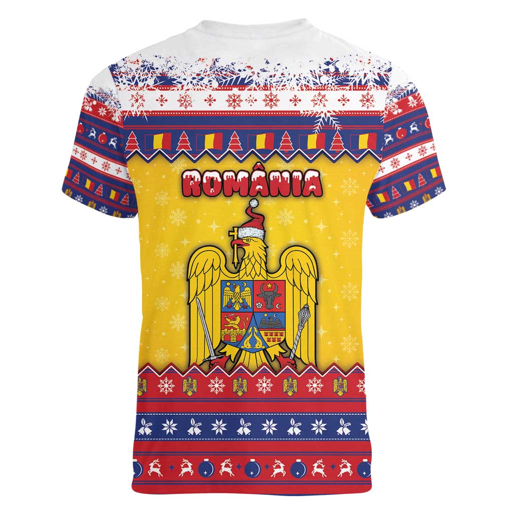 Romania Christmas Women V-Neck T-Shirt Romanian Masked Santa - Wonder Print Shop
