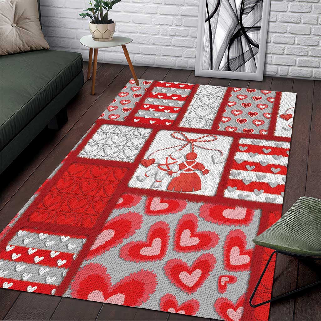 Romania Valentine's Day Area Rug Martenitsi With Hearts Knitting Effect