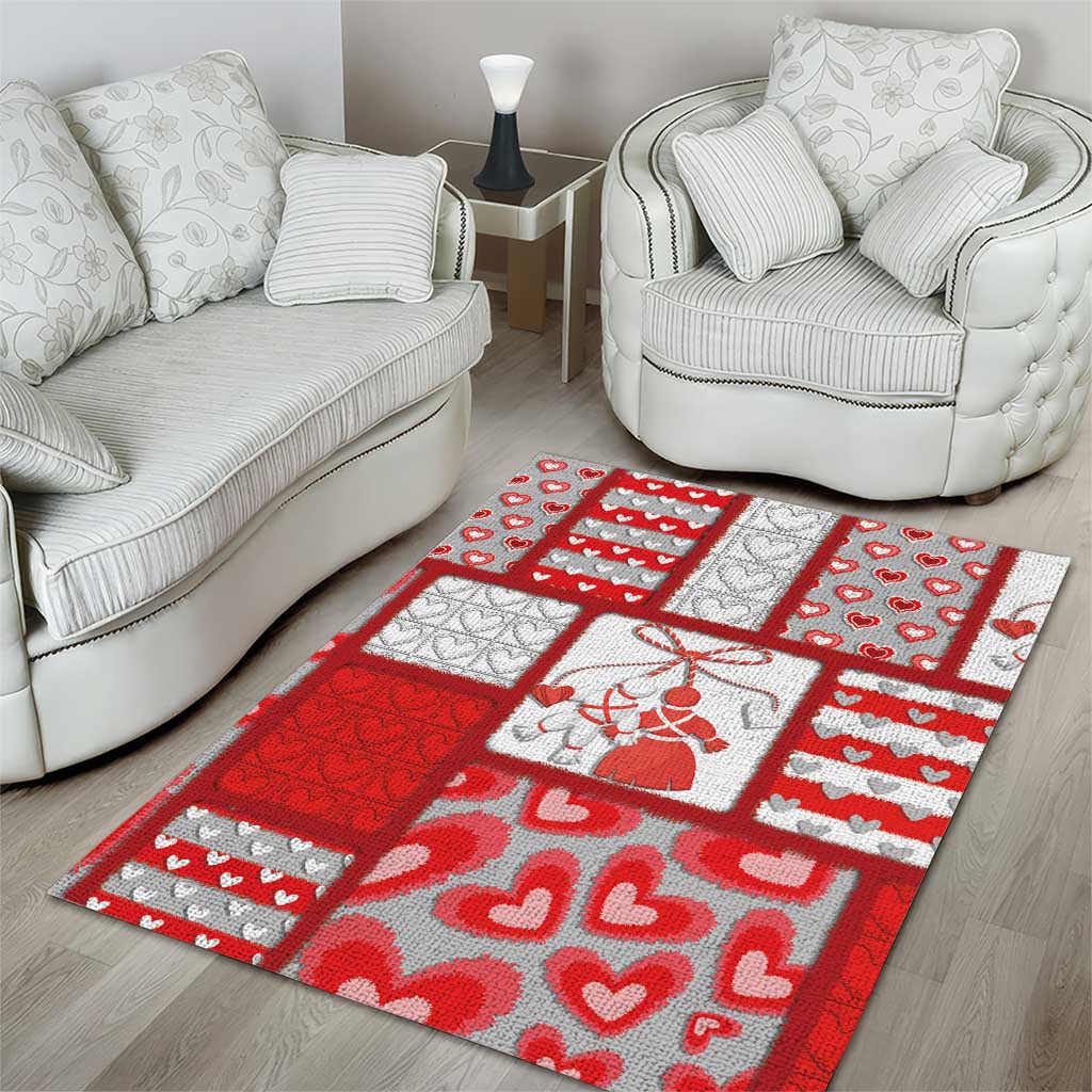 Romania Valentine's Day Area Rug Martenitsi With Hearts Knitting Effect