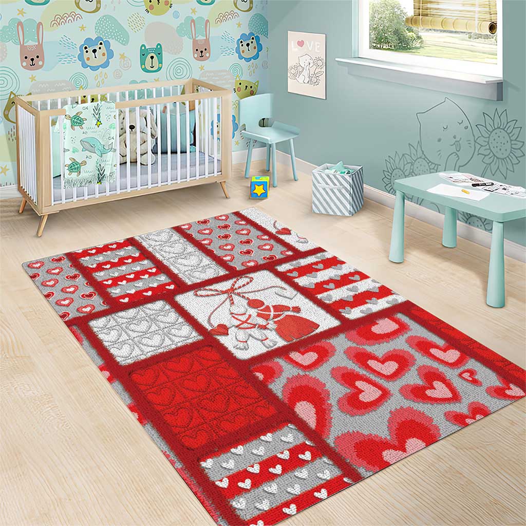 Romania Valentine's Day Area Rug Martenitsi With Hearts Knitting Effect
