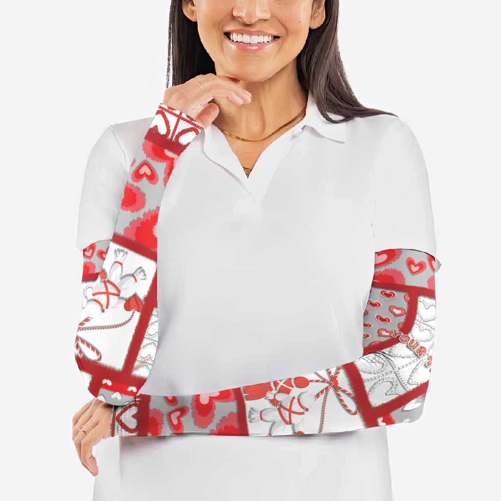 Personalized Romania Valentine's Day Arm Sleeves Martenitsi With Hearts Knitting Effect