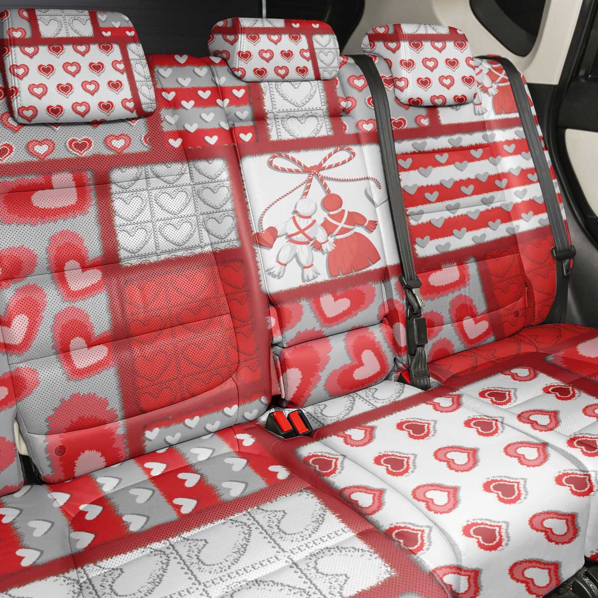 Romania Valentine's Day Back Car Seat Cover Martenitsi With Hearts Knitting Effect