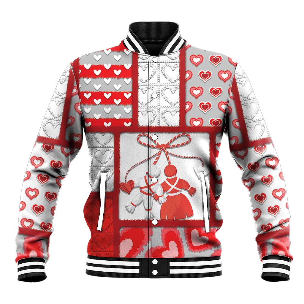 Personalized Romania Valentine's Day Baseball Jacket Martenitsi With Hearts Knitting Effect