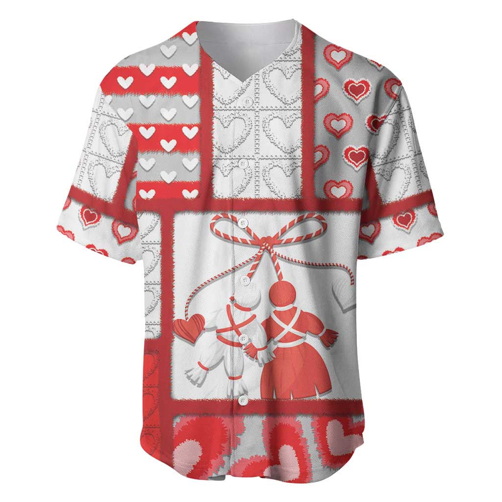 Personalized Romania Valentine's Day Baseball Jersey Martenitsi With Hearts Knitting Effect