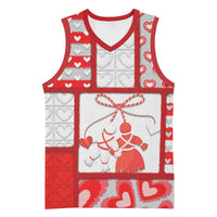 Personalized Romania Valentine's Day Basketball Jersey Martenitsi With Hearts Knitting Effect
