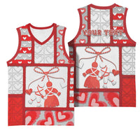 Personalized Romania Valentine's Day Basketball Jersey Martenitsi With Hearts Knitting Effect