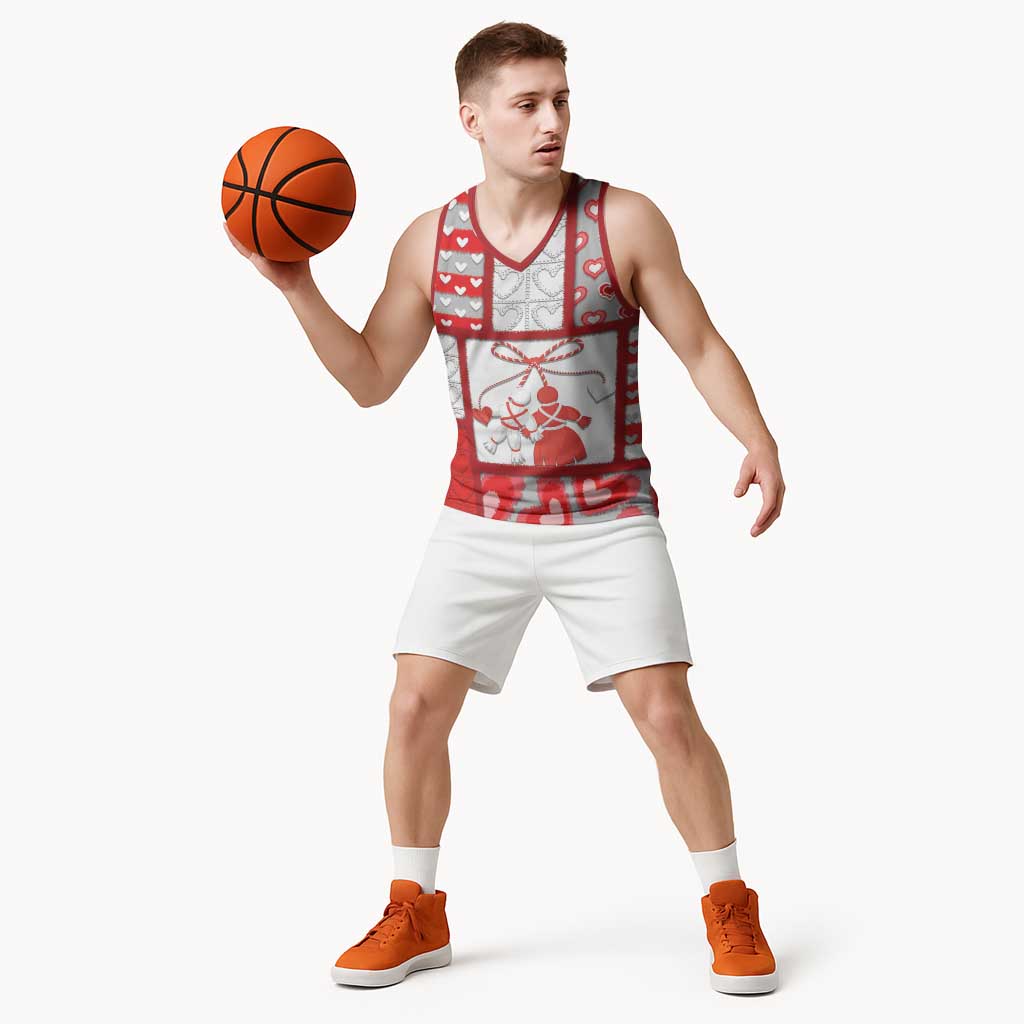 Personalized Romania Valentine's Day Basketball Jersey Martenitsi With Hearts Knitting Effect