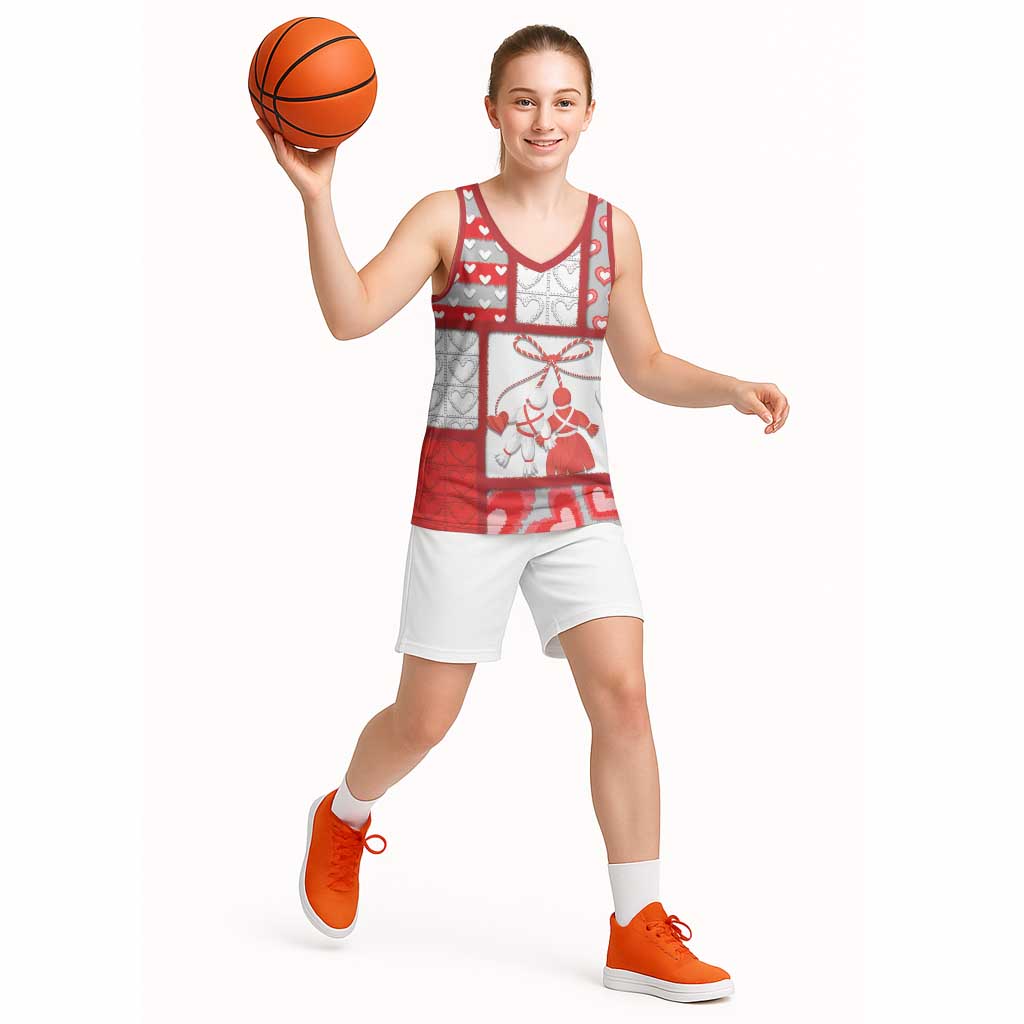 Personalized Romania Valentine's Day Basketball Jersey Martenitsi With Hearts Knitting Effect