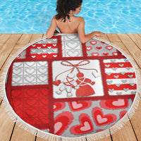 Romania Valentine's Day Beach Blanket Martenitsi With Hearts Knitting Effect