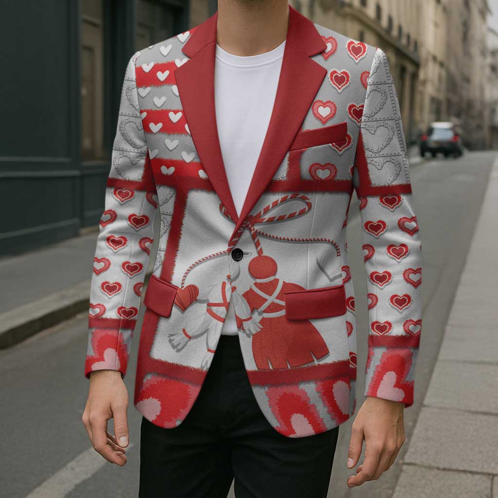 Personalized Romania Valentine's Day Blazer Martenitsi With Hearts Knitting Effect