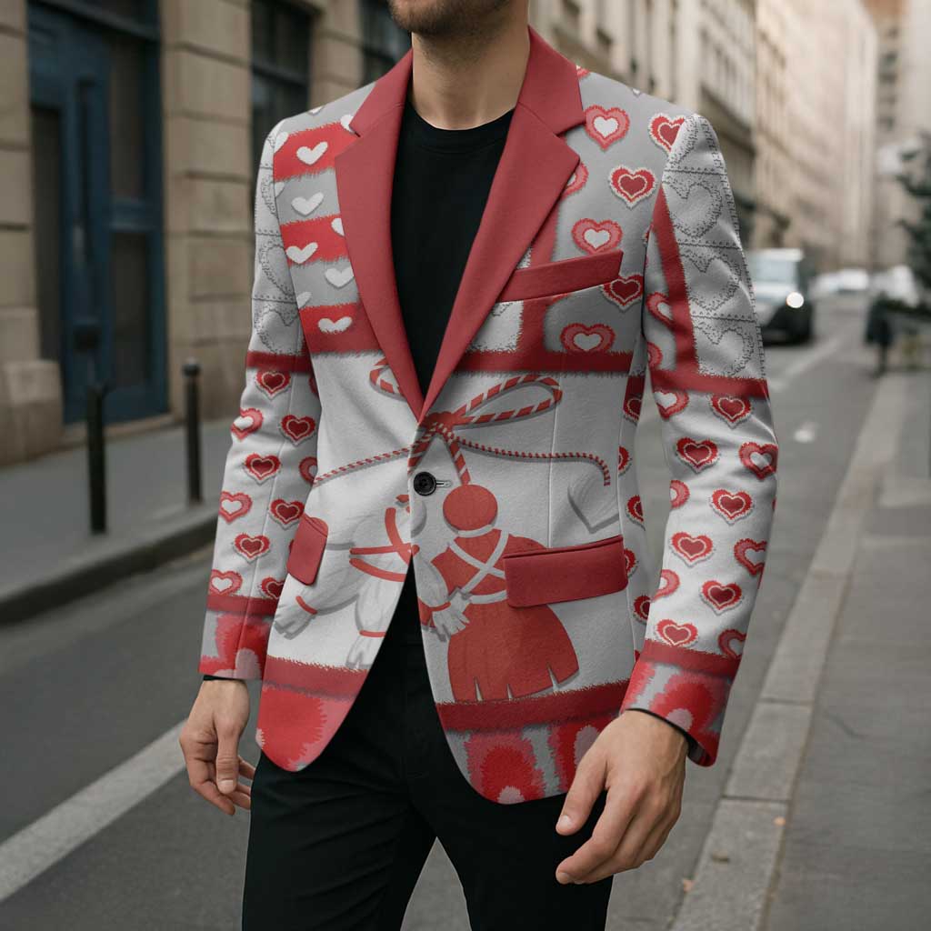 Personalized Romania Valentine's Day Blazer Martenitsi With Hearts Knitting Effect