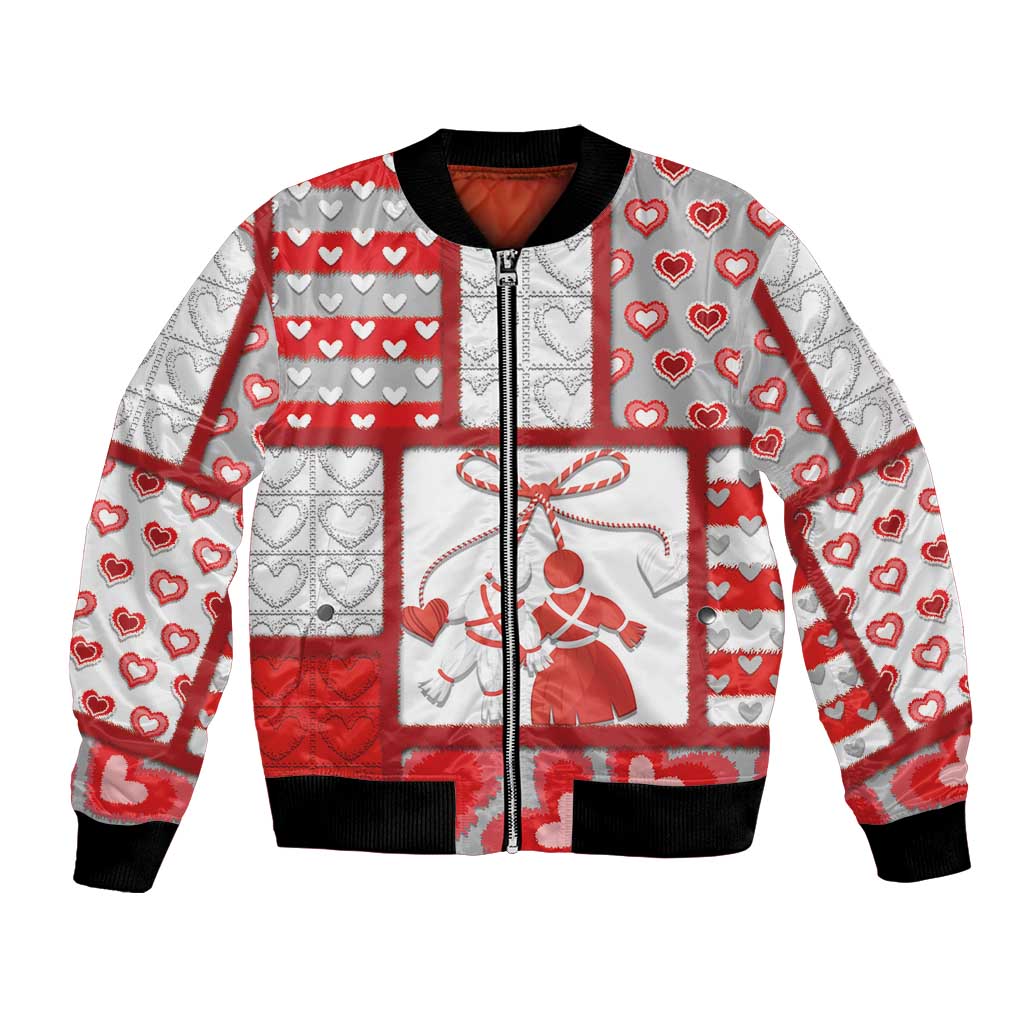 Personalized Romania Valentine's Day Bomber Jacket Martenitsi With Hearts Knitting Effect