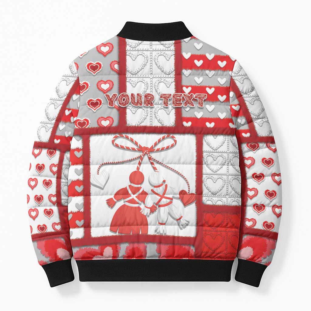 Personalized Romania Valentine's Day Bomber Puffer Jacket Martenitsi With Hearts Knitting Effect