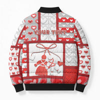 Personalized Romania Valentine's Day Bomber Puffer Jacket Martenitsi With Hearts Knitting Effect