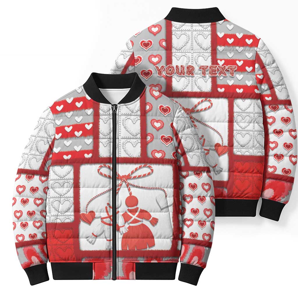 Personalized Romania Valentine's Day Bomber Puffer Jacket Martenitsi With Hearts Knitting Effect