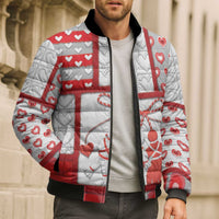 Personalized Romania Valentine's Day Bomber Puffer Jacket Martenitsi With Hearts Knitting Effect
