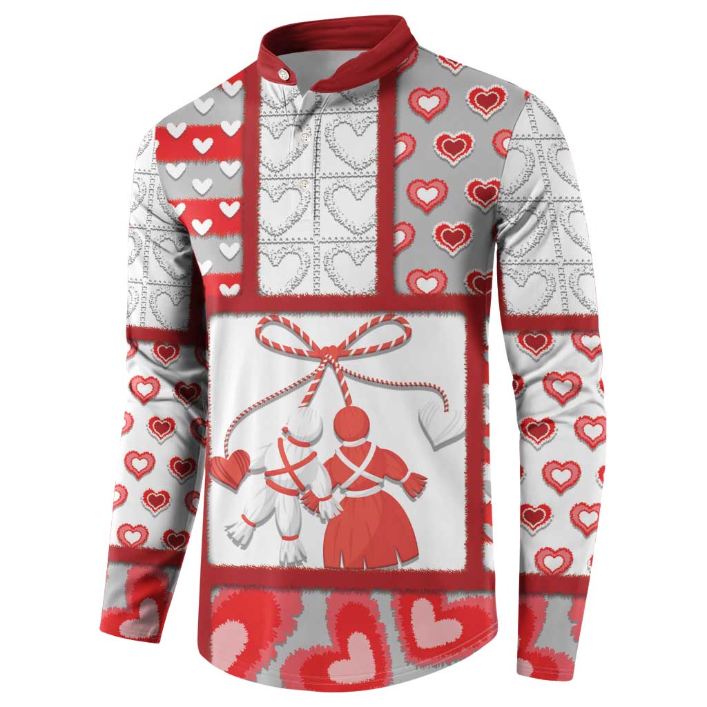 Personalized Romania Valentine's Day Button Sweatshirt Martenitsi With Hearts Knitting Effect