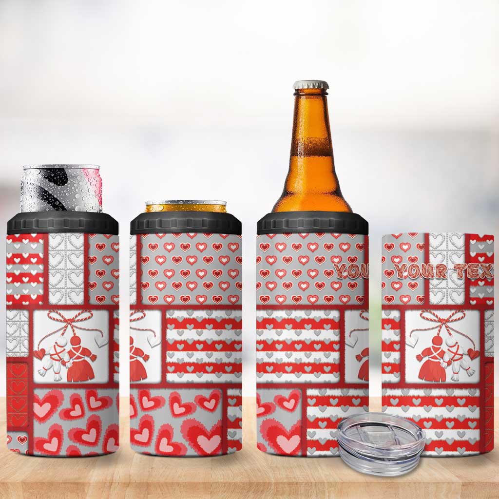 Personalized Romania Valentine's Day 4 in 1 Can Cooler Tumbler Martenitsi With Hearts Knitting Effect