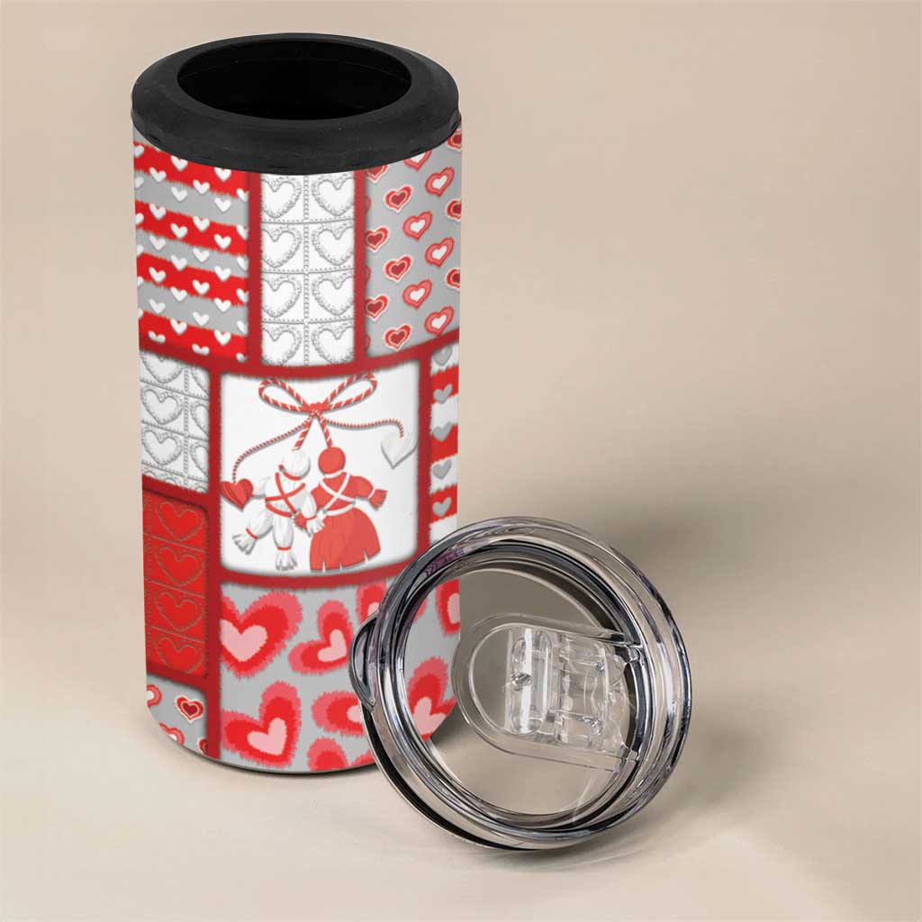 Personalized Romania Valentine's Day 4 in 1 Can Cooler Tumbler Martenitsi With Hearts Knitting Effect